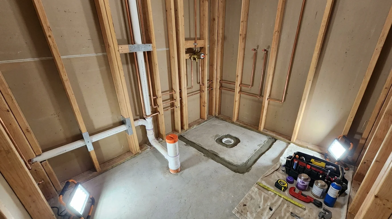 Bathroom rough-in plumbing during remodel by Johns Plumbing LLC in Atascadero