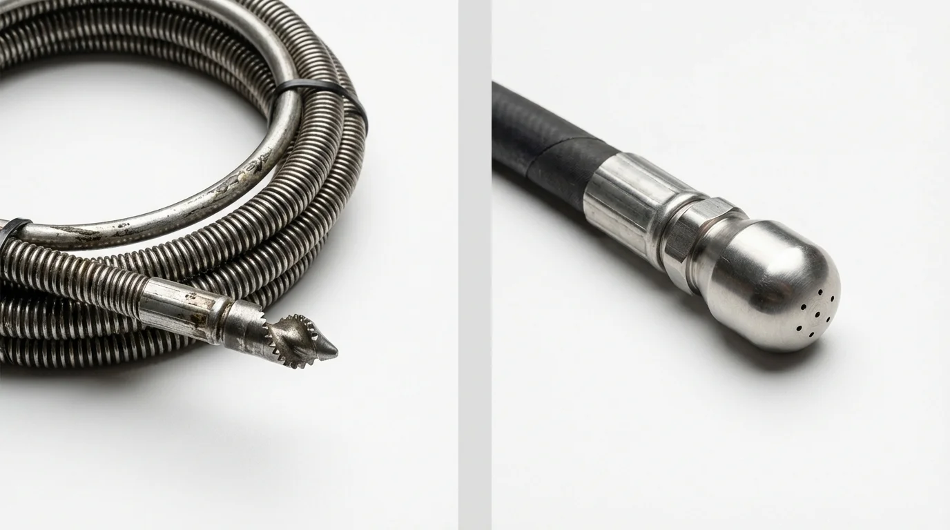 Drain snake cable and hydro jetting nozzle used for drain cleaning in Atascadero, CA