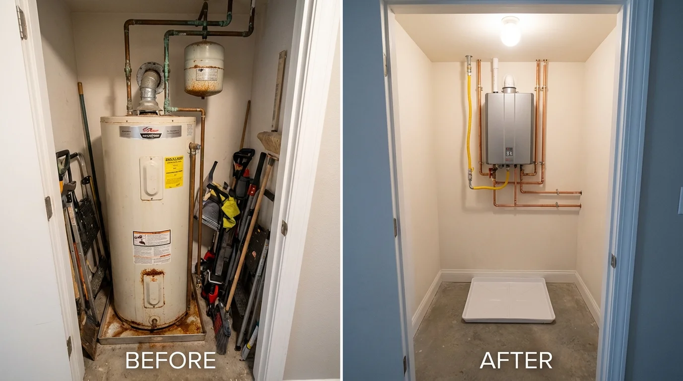 Tank water heater versus wall-mounted tankless unit comparison for Atascadero, CA homeowners