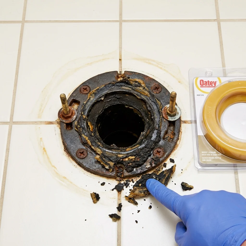 Failed wax ring showing water seepage at the base of a toilet in a Atascadero, CA home